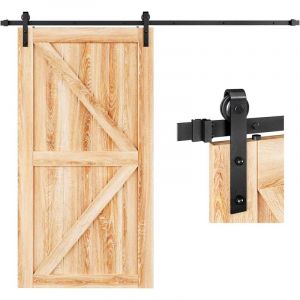 244 cm/8 FT Kit Rail Porte Coulissante de Grange Système de Porte Coulissante Suspendue , Kit de Rail pour Porte Coulissante, Rail + 2 Roulette, Noir