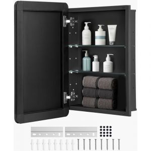 VEVOR Armoire a pharmacie, 406 x 610 mm, placard de rangement de salle de bain pour medicaments, avec miroir, cadre en aluminium et etageres