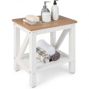 RELAX4LIFE Tabouret Salle de Bains &agrave; 2 Niveaux, Banc de Douche &Eacute;tanche en HDPE avec Pieds Antid&eacute;rapants, Tabouret Bas avec &Eacute;tag&egrave;re de Rangement,