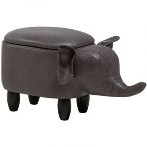 Petit Tabouret pour Enfant 35 cm de Hauteur en Forme d'&Eacute;l&eacute;phant en Cuir pu Gris Fonc&eacute; avec Coffre de Rangement Beliani