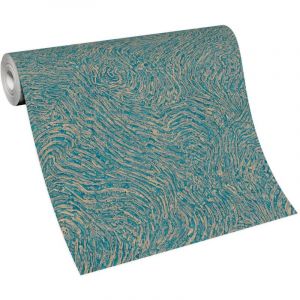 Erismann - bricoflor Papier Peint moderne bleu p&eacute;trole Tapisserie trompe l'oeil bleu Papier Peint intiss&eacute; et structur&eacute; pour chambre, salon & plus