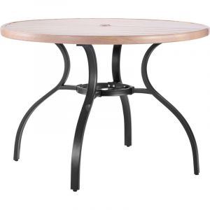Mophorn Table ronde de patio en acier imitation bois 1035 mm, id&eacute;ale pour 4 personnes, avec trou pour parasol de 38 mm, meuble polyvalent pour