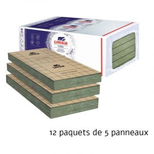 12 paquets de 5 panneaux laine de verre Ursa prk 32 terra revêtu kraft - Panneau 4.05 m² - Ep. 120 mm - Soit 48.6 m² - r 3.75 Ursa