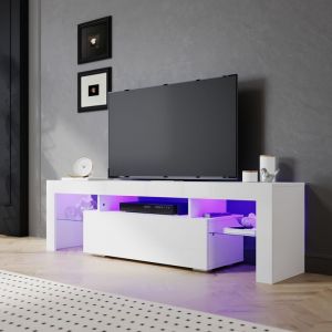 Sirhona - Meuble tv Blanc avec lumières led Meuble tele étagères en verre Espace de rangement Multicouche 130x35x45 cm
