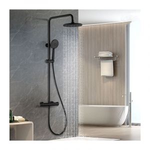 Homelody - Colonne de Douche Thermostatique ubeegol - Noir - Avec Douchette 3 Jets - Kit de Douche - Hauteur R&eacute;glable - Mitigeur en Laiton Durable