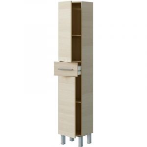 Dmora - Colonne de salle de bain Dokerek, Élément mural de salle de bain avec 2 portes et 1 tiroir, Armoire haute, 35x31h182 cm, Chêne