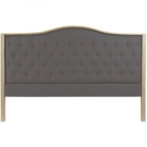 T&ecirc;te de lit capitonn&eacute;e en lin coloris gris fonc&eacute; et bois naturel - longueur 160 x profondeur 10 x Hauteur 120 cm