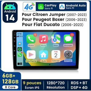 9 pouces Carplay Autoradio pour Fiat Ducato 2006-2023 Android 6+128GB JUNSUN