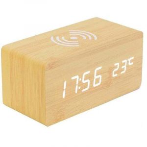 Thermom&egrave;tre Num&eacute;rique R&eacute;veil R&eacute;veil Num&eacute;rique Bois R&eacute;veil &Agrave; Bois LED Digital avec Chargeur sans Fil, R&eacute;veil en Bois avec Chargeur &Agrave; Induction