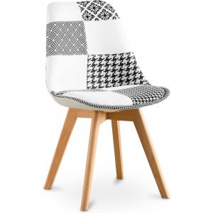 Privatefloor - Chaise de salle à manger - Tapisserie patchwork noir et blanc - Nouvelle édition - Sam Blanc / Noir