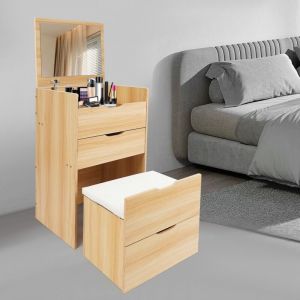 Coiffeuse à 3 tiroirs, coiffeuse de 48 cm sans éclairage, coiffeuse multifonctionnelle avec tabouret escamotable et miroir rabattable, capacité de