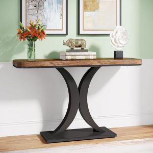 Tribesigns - Table Console Industrielle, Table de Hall d'entrée étroite de 100 cm avec Base géométrique, Table d'appoint de Couloir Rustique pour
