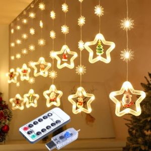 Rideaux &Eacute;toiles 3m &Eacute;toiles et Sapin de No&euml;l led F&eacute;e Lumi&egrave;res de Fen&ecirc;tre de No&euml;l T&eacute;l&eacute;commande avec 8 Modes Clignotants D&eacute;coration &Eacute;tanche pour F&ecirc;te de