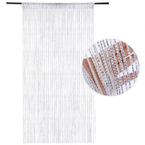 Rideau de porte paillet&eacute;, 100 x 200 cm, avec pompons, pour s&eacute;parer une pi&egrave;ce et pr&eacute;server l'intimit&eacute; (argent&eacute;)