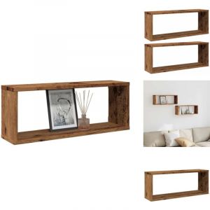 Étagères murales cube 2 pcs vieux bois 60x15x23 cm - Étagère Murale Cube - Étagères Murales Cube - Stockage En Forme De Cube - Étagère En Forme De