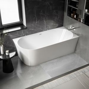 Bernstein - Baignoire d'angle semi-ilot Acrylique 170x78x60cm Blanc brillant + Bonde et trop plein - installation à droite - nova slim line 170 x 78