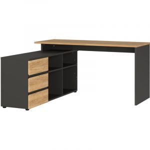 Germania - Bureau d'angle avec rangements gris foncé et chêne - koxie