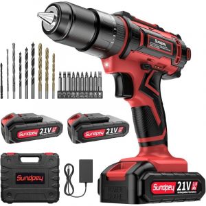 Sundpey Perceuse Visseuse Sans Fil - 21V Visseuse Devisseuse Sans Fil avec 2 Batteries 2,0Ah, 45Nm Perceuse Percussion, 25+3 R&eacute;glages de Couple, 2