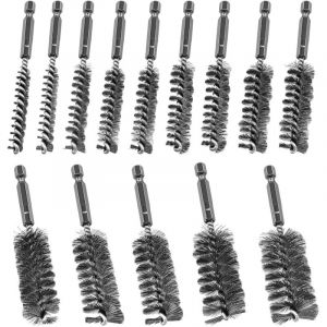 14Pcs Brosses m&eacute;talliques pour perceuse, 8-25 mm brosse cylindrique en acier inoxydable, avec tige hexagonale, brosse de chaudi&egrave;re pour ponceuse &agrave;