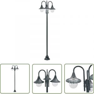 Lampadaire de jardin E27 220cm Aluminium 3 lanternes Vert foncé - Lampadaire De Jardin - Lampadaire Exterieur - Éclairage Extérieur - Luminaire