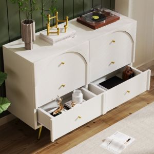 Commode chambre, buffet, pour salon, chambre &agrave; coucher, blanc cr&egrave;me, Pieds en m&eacute;tal, avec avec 6 tiroirs -H85/L120/P40 cm