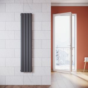 Sonni - Radiateur eau chaude en acier Conception murale Vertical Tube plat Radiateur chauffage central 1600x311mm Panneau Double Anthracite (938W)