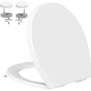 Abattant WC Forme O, Abattant WC avec Frein de Chute, Lunette WC avec Fermeture en Douceur, Lunette de Toilette Universelle Charni&egrave;re, Blanche, 44,6