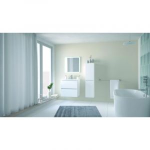 ONDEE ZEN - Meuble salle de bain TRENDY - 60 cm - Blanc mat - 2 Tiroirs - Miroir ATHENA