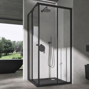 Doporro Cabine de Douche Transparent en Angle Paroi de Douche avec Portes Coulissantes Profil&eacute; Noir Ravenna16K-Plus 70x80x190cm Montage R&eacute;versible