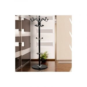 Porte-manteau noir 1,7m Crochets incurv&eacute;s, pied marbre