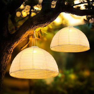 Lampe &agrave; suspendre led Lampe solaire Lampe de jardin Suspension blanche Lampe de terrasse, tissu de lin, blanc chaud, DxH 40 x 30 cm, 2 pi&egrave;ces