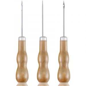 CCYKXA Al&egrave;ne En Cuir Poin&ccedil;on, 3 Pi&egrave;ces Machine &Agrave; Coudre En Cuir Ronde &Agrave; Manche,Couture Poin&ccedil;on,Cuir Poin&ccedil;on Avec Manche En Bois Outil De Couture