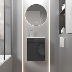 UEV Meuble de Salle de Bain Mural 41 cm, Meuble-Lavabo Suspendu avec Rangement, Lavabo en R&eacute;sine, Robinet Chrom&eacute;, 41 x 25 x 50 cm, Noir