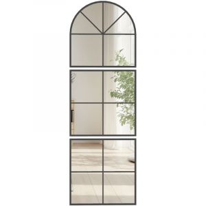 Miroir mural arqué 60 x 180 cm forme fenêtre avec cadre métallique, pour salon, chambre, couloir, noir