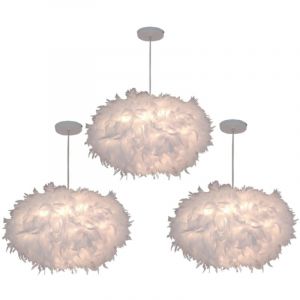 Wottes - Lustre Suspension Moderne Suspension Luminaire Abat-Jour en Plume Lustre Blanch Ø45CM E27 pour Salon Chambre Bureau - 3Pcs