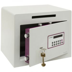 Arregui &ndash; Coffre-fort &agrave; code et cl&eacute; 150040SL &ndash; Double s&eacute;curit&eacute; avec p&ecirc;nes anti-scie &ndash; Fente anti-retour 16,2 x 1,5 cm &ndash; Dimensions 30x38,5x30 cm &ndash;