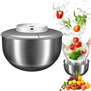 Essoreuse &agrave; salade &eacute;lectrique, grande capacit&eacute; 4,8 L,en acier inoxydable,avec panier d'&eacute;gouttage,s&egrave;che-l&eacute;gumes et lave-fruits Rechargeable par USB.