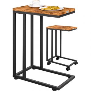 Casaria - Table d'appoint bout de canap&eacute; avec roulettes Cadre en m&eacute;tal Desserte de lit Support ordinateur portable Noir