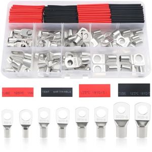 120 Pièces M6/M8 Cosses Tubulaires Kit, Cosses de Embouts de Câble de Batterie, pour Câble Électrique, avec Gaines Thermorétractables, Argent
