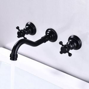 Galozzoit - Robinet mitigeur mural pour lavabo de salle de bain 3 trous -couleur noir
