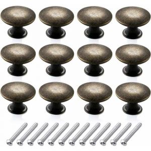 12 pi&egrave;ces Vintage boutons de commode rondes kit de boutons de tiroir, boutons de meubles monotrou pointus r&eacute;tro Boutons de meubles Bouton en laiton