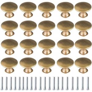 20x Boutons Or Bross&eacute; de Porte Laiton Vintage 30mm Poign&eacute;es de Meuble Rond avec Vis pour Commode Armoire