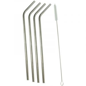 Lot de 4 Pailles Inox & Goupillon "Cali" 25cm Argent