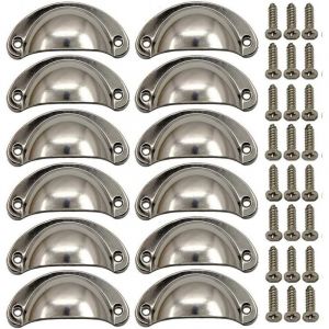 12 &times; Poign&eacute;e de Coquille Vintage pour Tiroir Armoire Meuble Cuisine, Alliage Fer-nickel Demi Lune Bouton de Meuble Bouton de Porte de Placard 8,1 cm