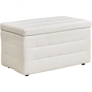 Pouf 72 x 42 cm en Cuir pu avec rangement Chesterfield Blanc Capitonné Michigan