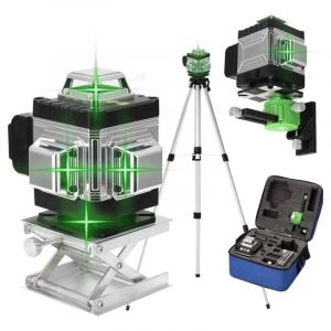 Fitags - Niveau laser 360°, 4D 16 Lignes Niveau Laser 3° Autonivelant avec Batterie, Plate-forme de levage, Trépied et télécommande