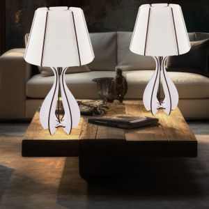 Lampe de table bois lampe de chevet blanc marron lampe de table textile, alimentation usb, blanc marron, led 1,69W 190Lm blanc froid, DxH 25x46 cm,