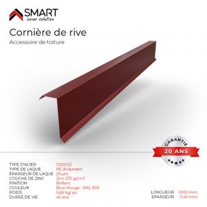 Cornière de rive - bac acier - tôle de couverture - Toiture - H12 Brun Rouge ral 3011 L=1m