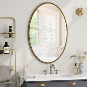 Miroir salle bain 100x65 cm, ovale en fer forgé, Style bohème, montage mural, convient pour salle de bain, chambre, salon - Doré