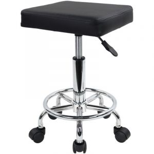 Tabouret &agrave; roulettes Tabouret de Travail en Cuir synth&eacute;tique r&eacute;glable en Hauteur 46-61cm Noir - KKTONER